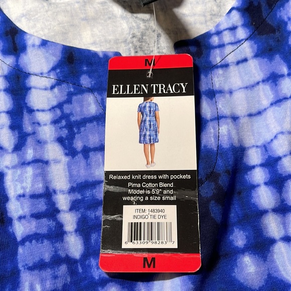 Ellen Tracy Ladies' V-Notch Relaxed Knit Dress with Pockets, Indigo Dye Medium - Picture 5 of 5